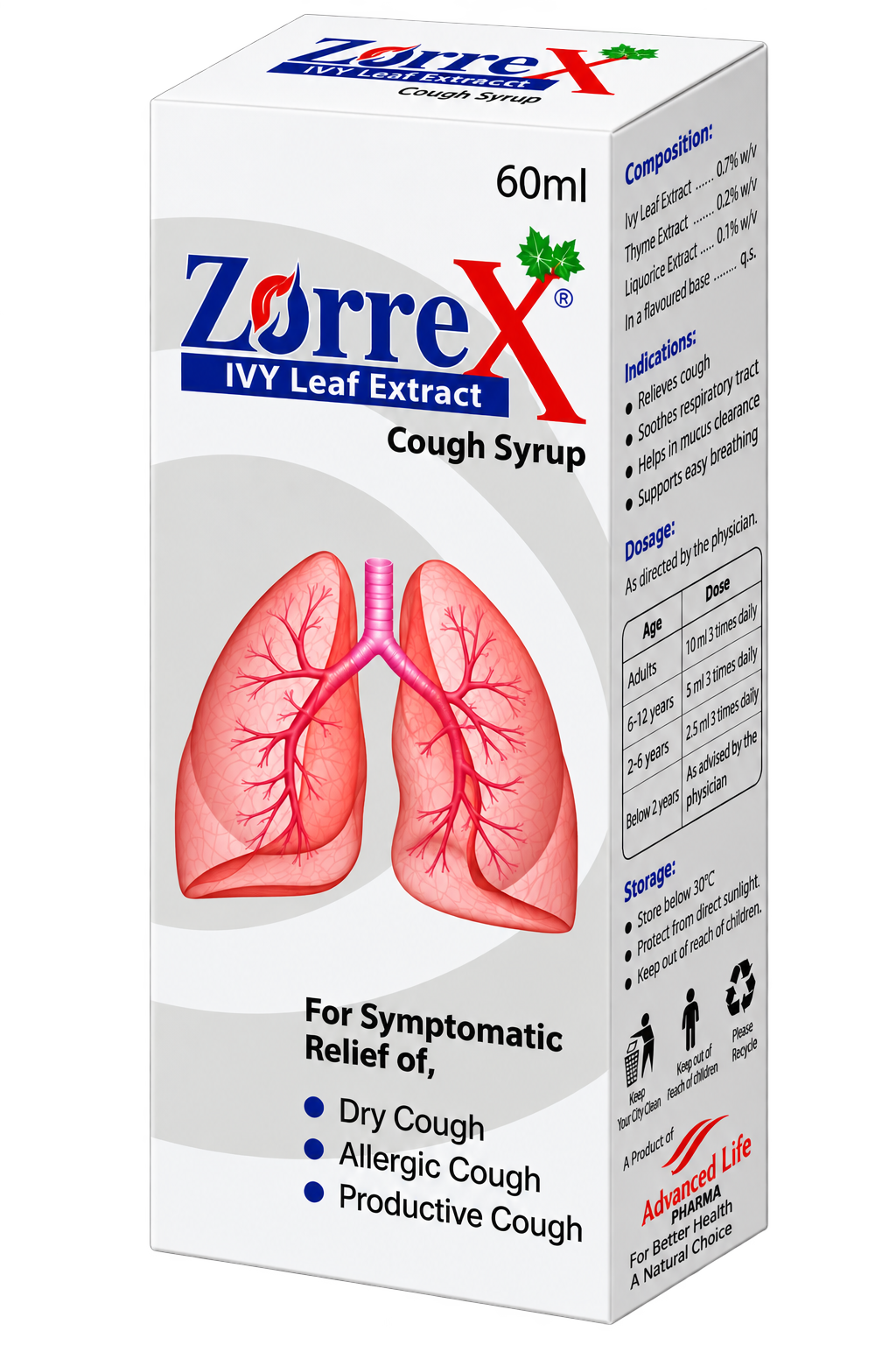 Zorrex cough syrup 60ml bottle by Zonex Pharma