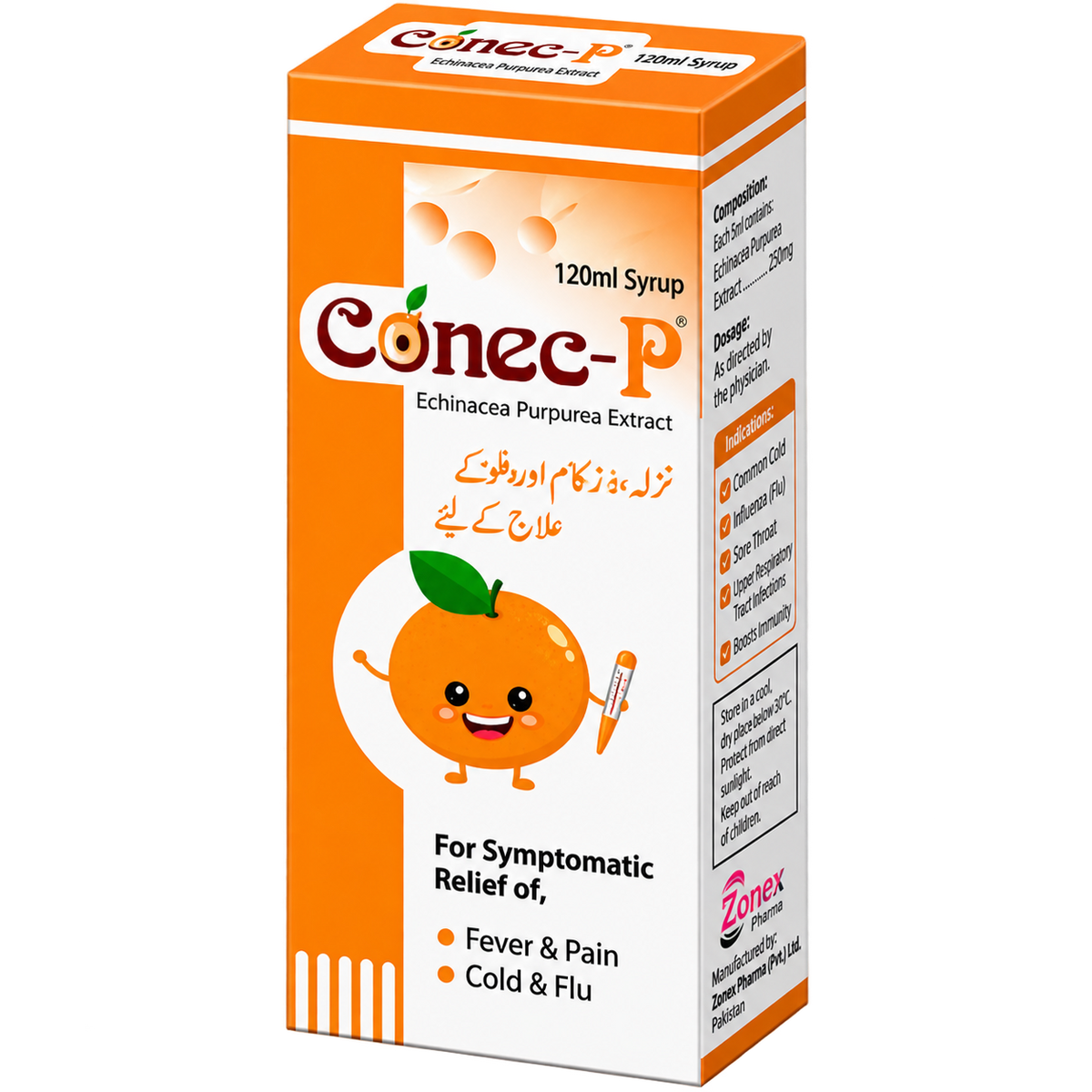 Conec-P syrup label showing echinacea purpurea extract 37.5mg per 5ml