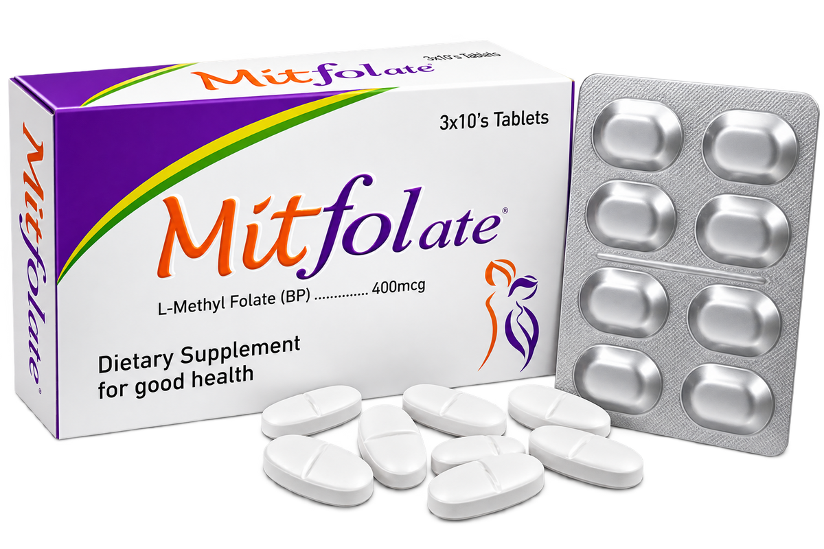Mitfolate L-methylfolate 400mcg tablets, 30-tablet pack by Zonex Pharma