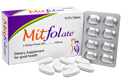 Mitfolate L-methylfolate 400mcg tablets, 30-tablet pack by Zonex Pharma