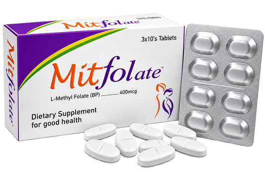 Mitfolate L-methylfolate 400mcg tablets, 30-tablet pack by Zonex Pharma