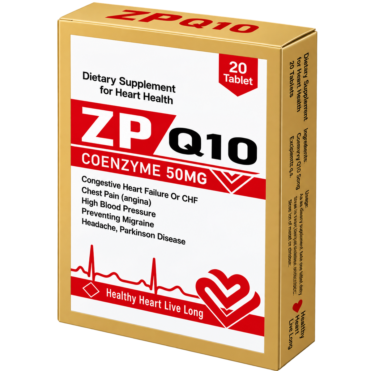 ZP Q10 pack label showing coenzyme Q10 50mg per tablet