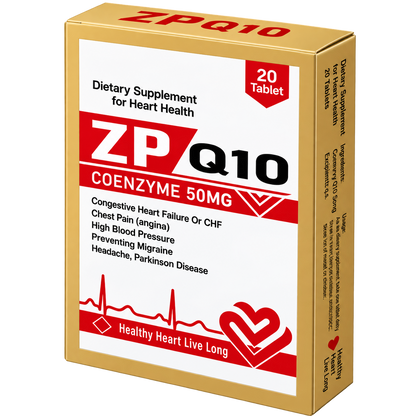ZP Q10 pack label showing coenzyme Q10 50mg per tablet