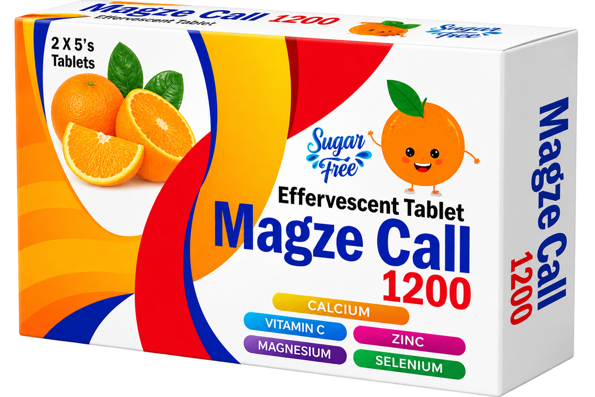 Magze Call tube label showing calcium, vitamin C, zinc, magnesium and selenium