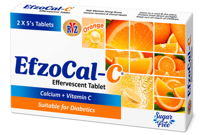Efzocal-C tube label showing calcium lactate gluconate and vitamin C per tablet