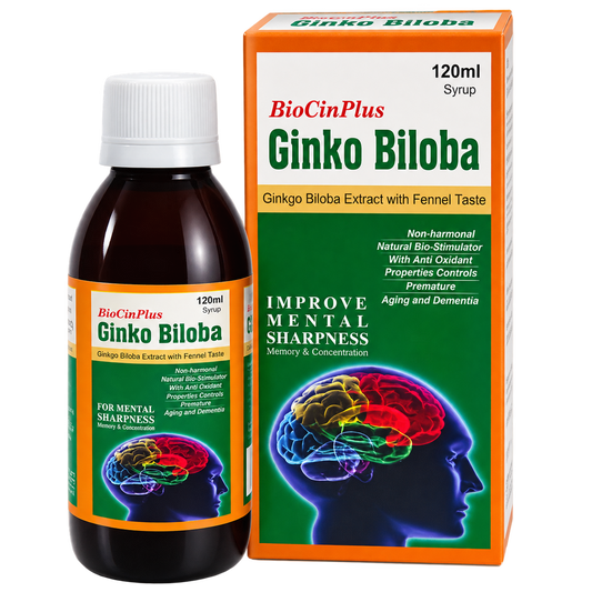 Biocin Plus ginkgo biloba syrup 120ml bottle by Zonex Pharma