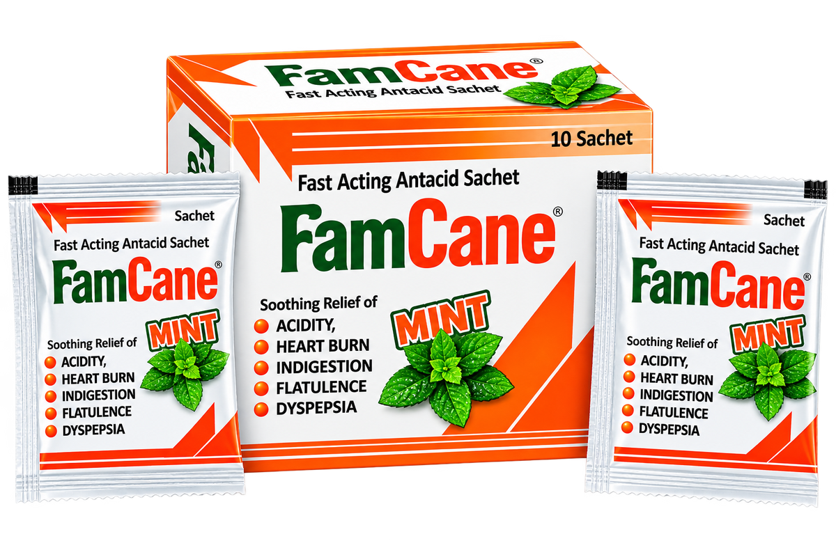 Famcane herbal digestive sachets, 10-sachet pack by Zonex Pharma