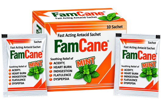 Famcane herbal digestive sachets, 10-sachet pack by Zonex Pharma