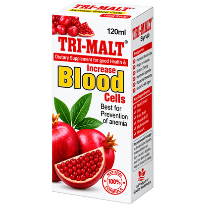 Tri-Malt 120ml label showing ferrous bisglycinate and B vitamins per 5ml