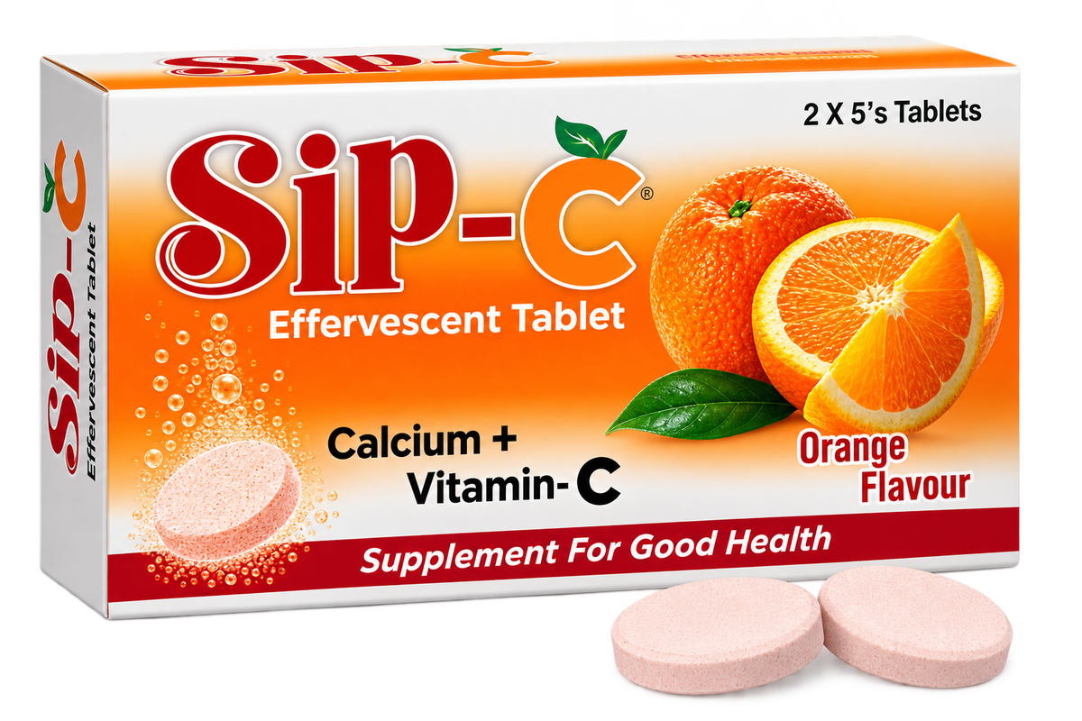 Sip-C effervescent vitamin C 500mg tablets, 10-tablet pack by Zonex Pharma