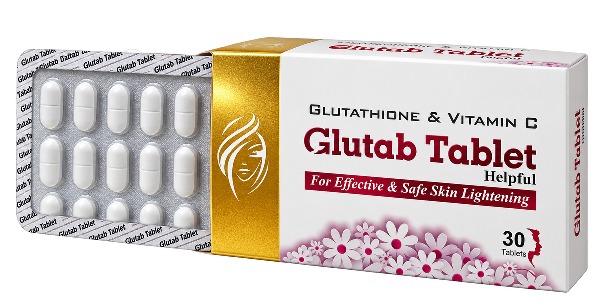 Glutab White effervescent tablet dissolving in a glass of water