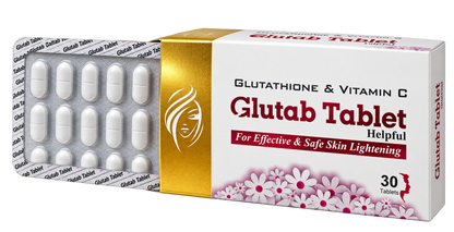 Glutab White effervescent tablet dissolving in a glass of water