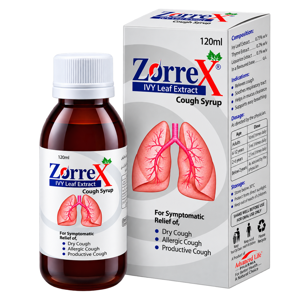 Zorrex cough syrup 120ml bottle by Zonex Pharma
