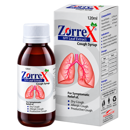 Zorrex cough syrup 120ml bottle by Zonex Pharma