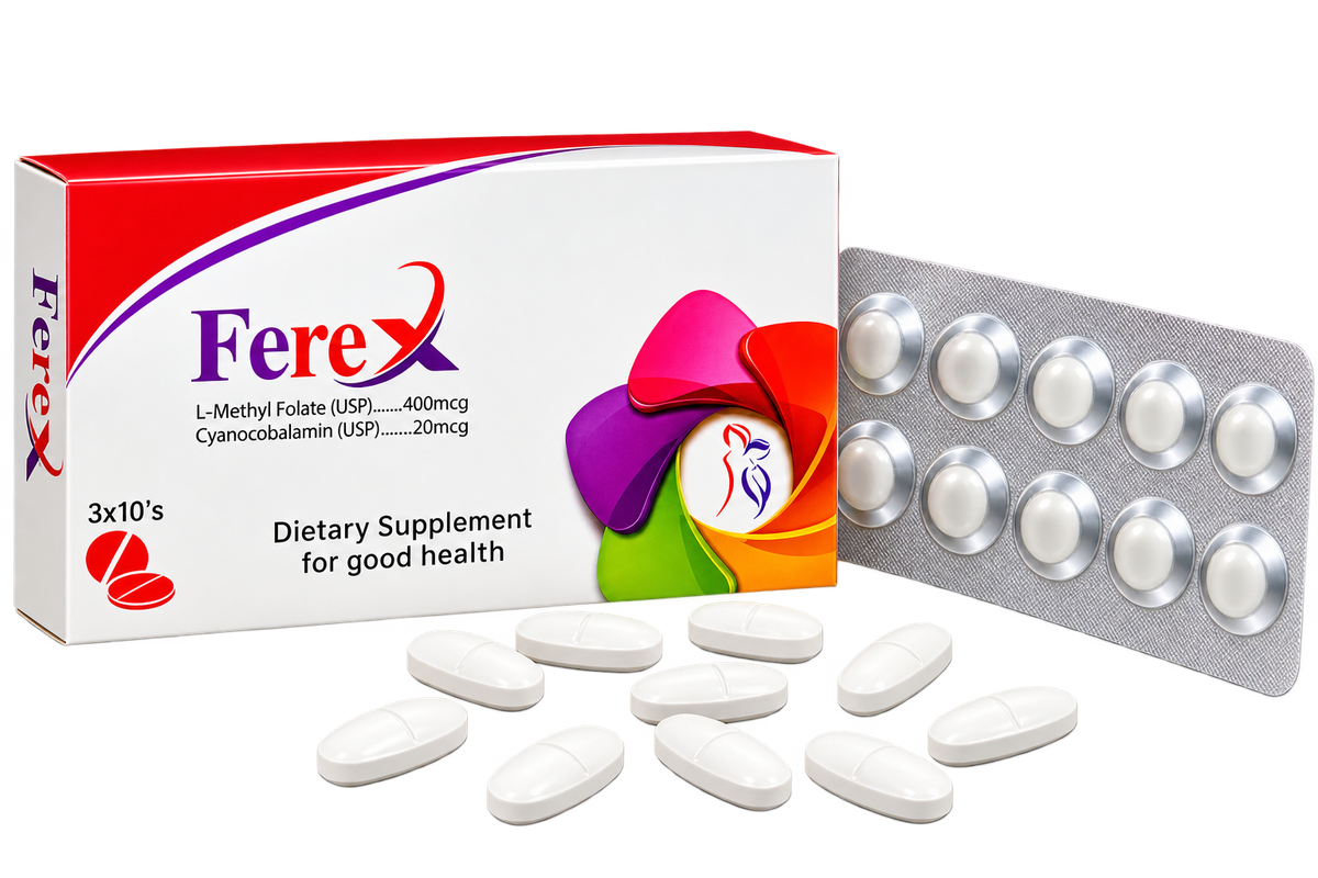 Ferex L-methylfolate and vitamin B12 tablets, 30-tablet pack by Zonex Pharma