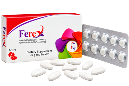 Ferex L-methylfolate and vitamin B12 tablets, 30-tablet pack by Zonex Pharma