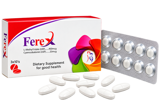 Ferex L-methylfolate and vitamin B12 tablets, 30-tablet pack by Zonex Pharma