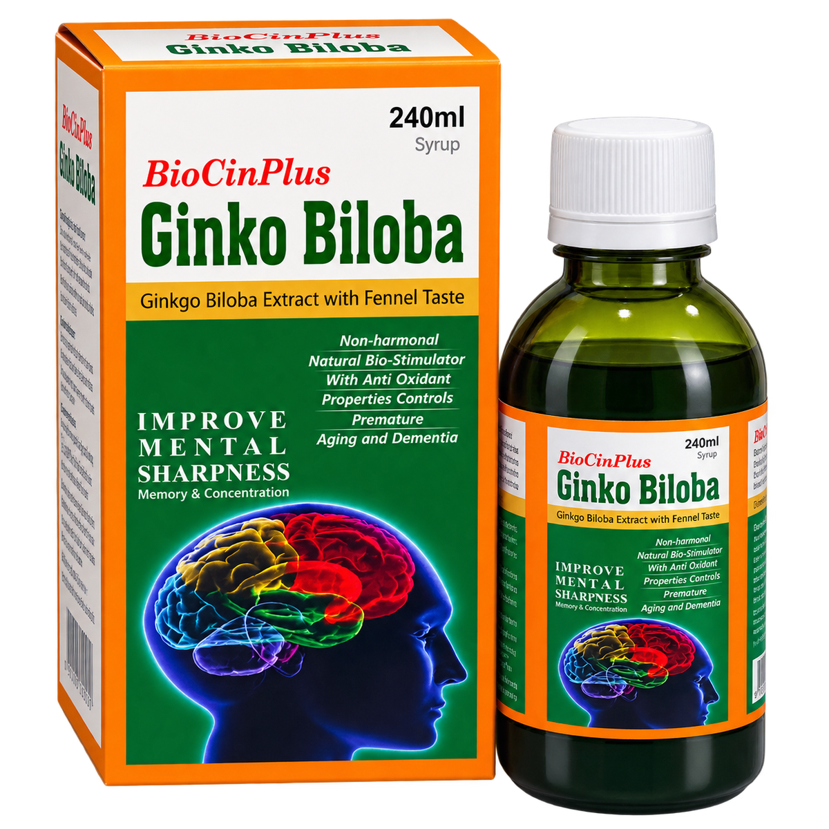 Biocin Plus ginkgo biloba syrup 240ml bottle by Zonex Pharma