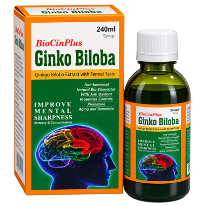 Biocin Plus ginkgo biloba syrup 240ml bottle by Zonex Pharma