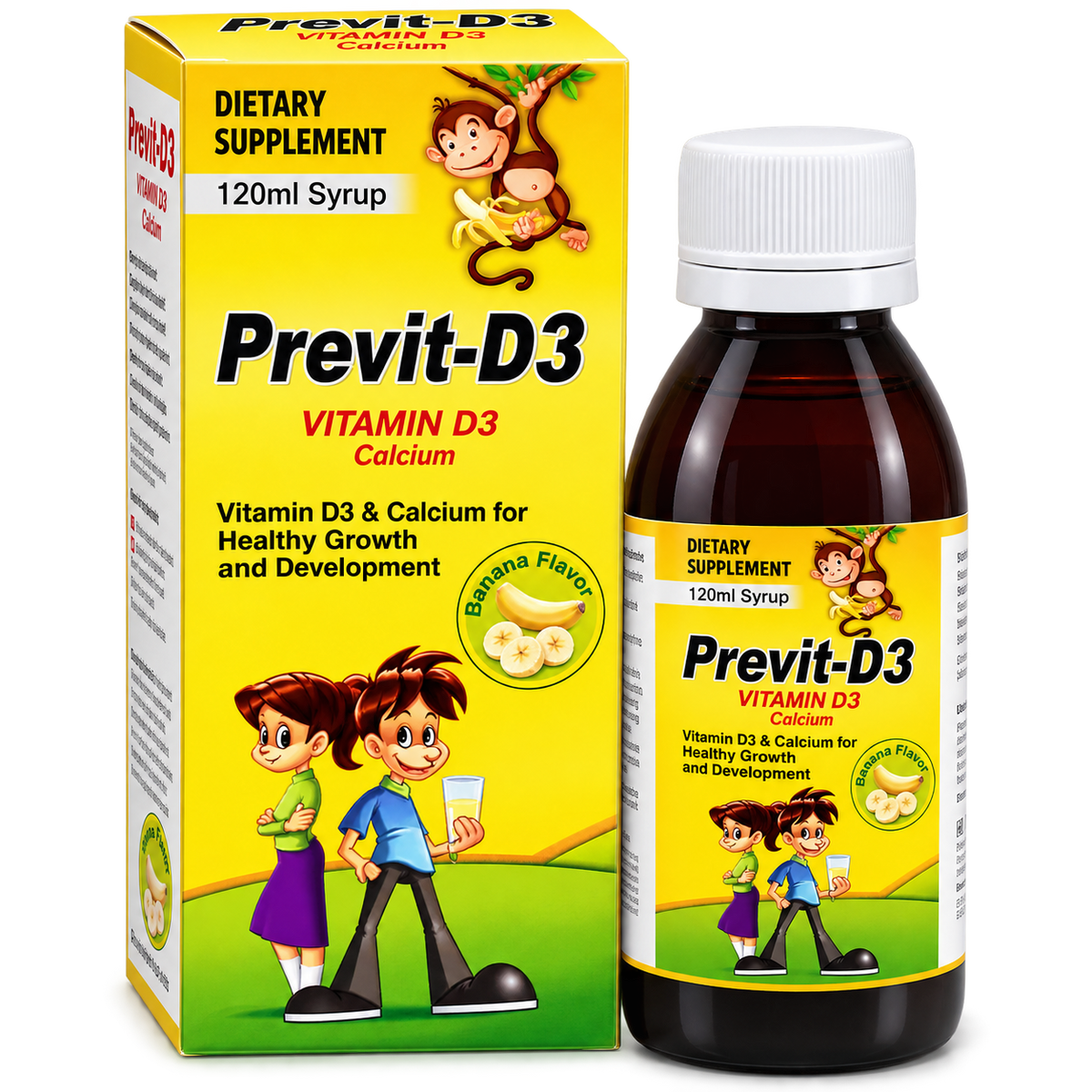 Previt-D3 calcium and vitamin D3 syrup 120ml bottle by Zonex Pharma