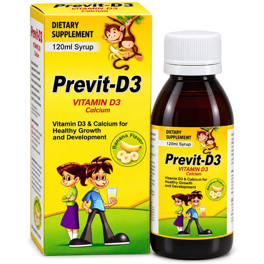 Previt-D3 calcium and vitamin D3 syrup 120ml bottle by Zonex Pharma