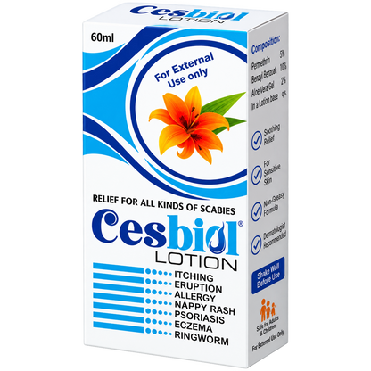 Cesbiol lotion label showing 10% aloe vera and menthol