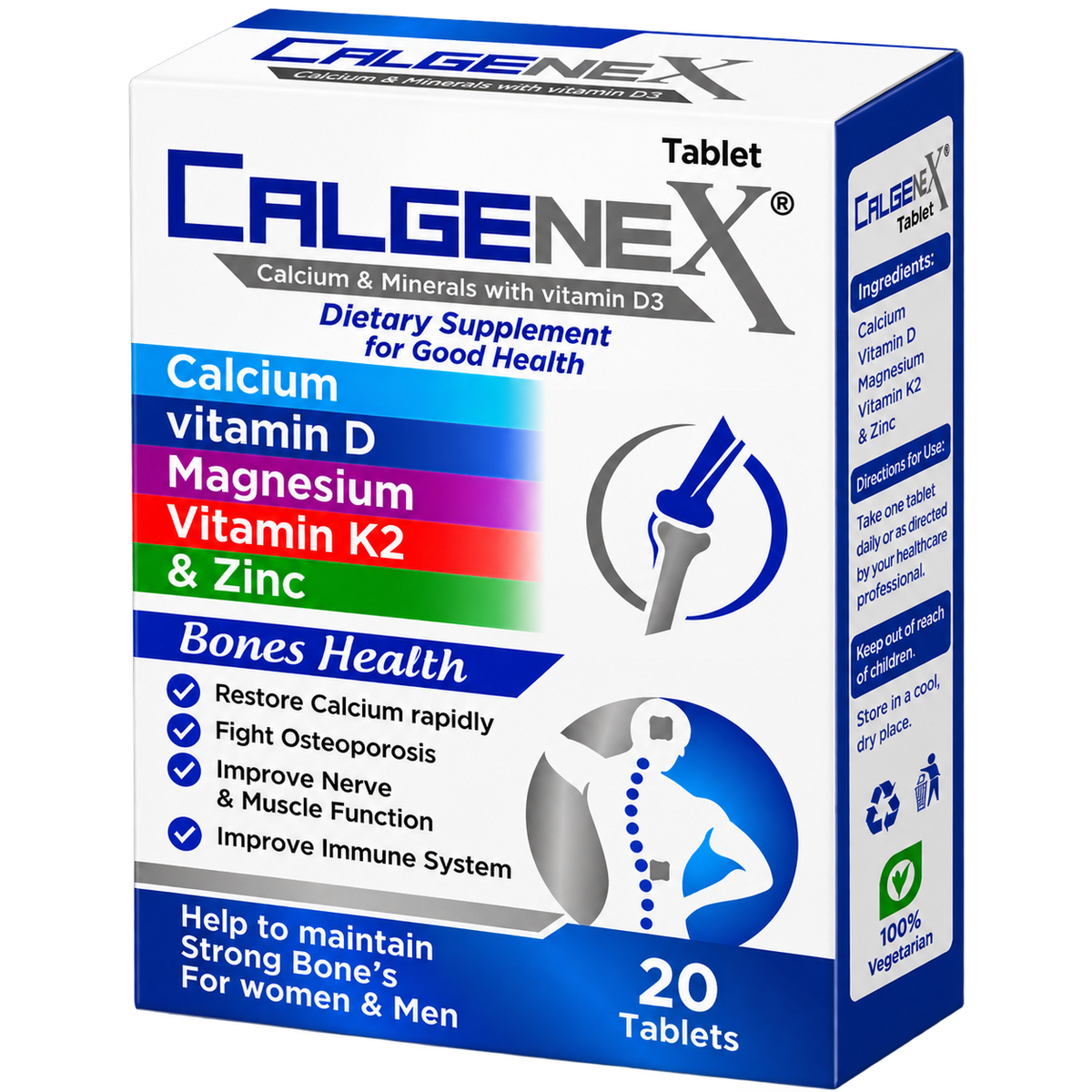 Calgenex calcium tablets 20-tablet pack by Zonex Pharma