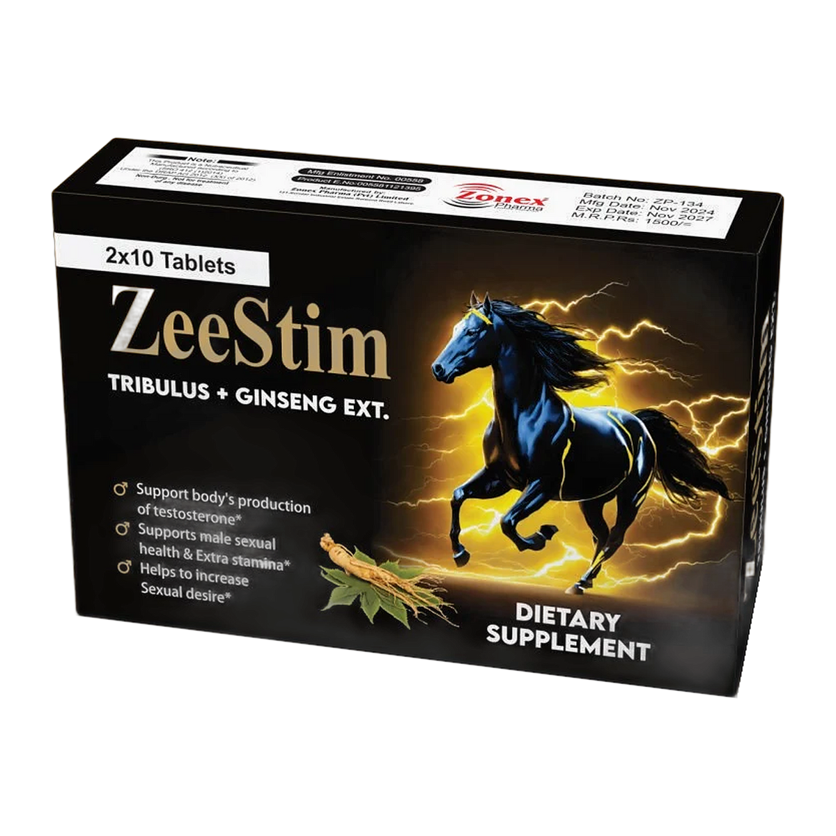 Zeestim tribulus and ginseng tablets, 20-tablet pack by Zonex Pharma